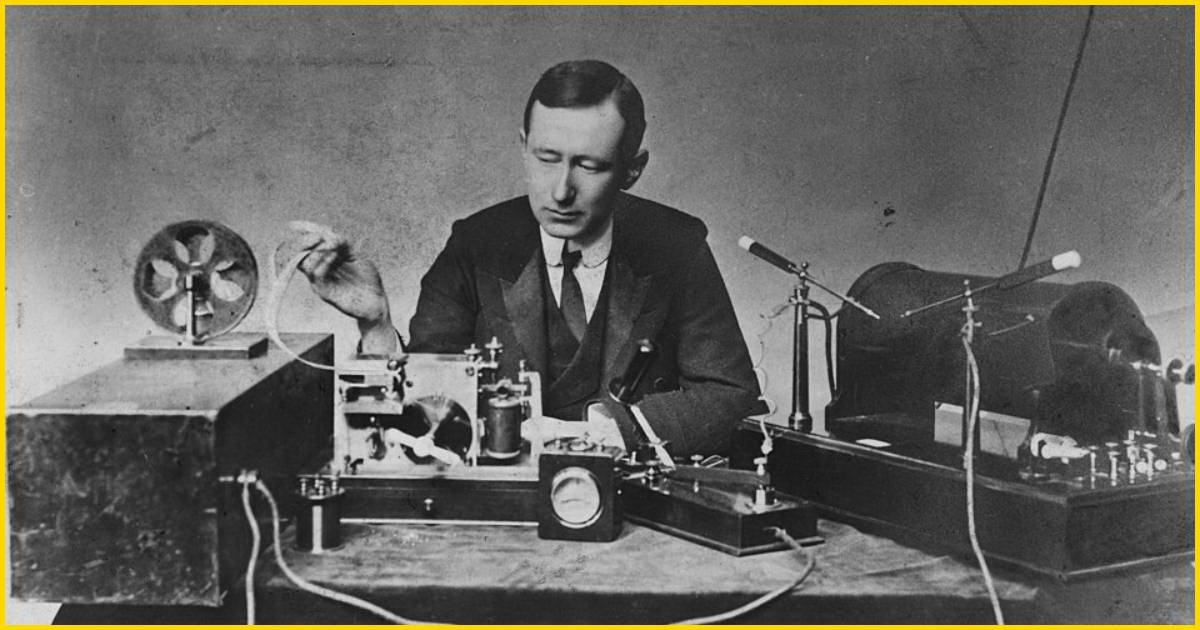 Italian inventor Guglielmo Marconi demonstrates his wireless telegraph apparatus, a key development in radio communication history