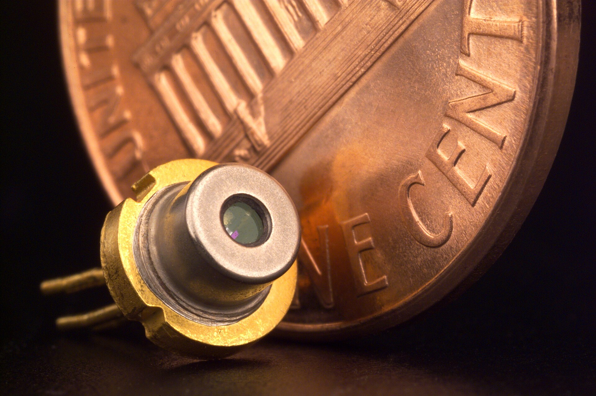 A semiconductor laser diode, a classic example of a PN-junction device that converts electricity into light.